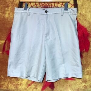 CHAPS-men’s beige polyester pleated mid-length chino dress shorts